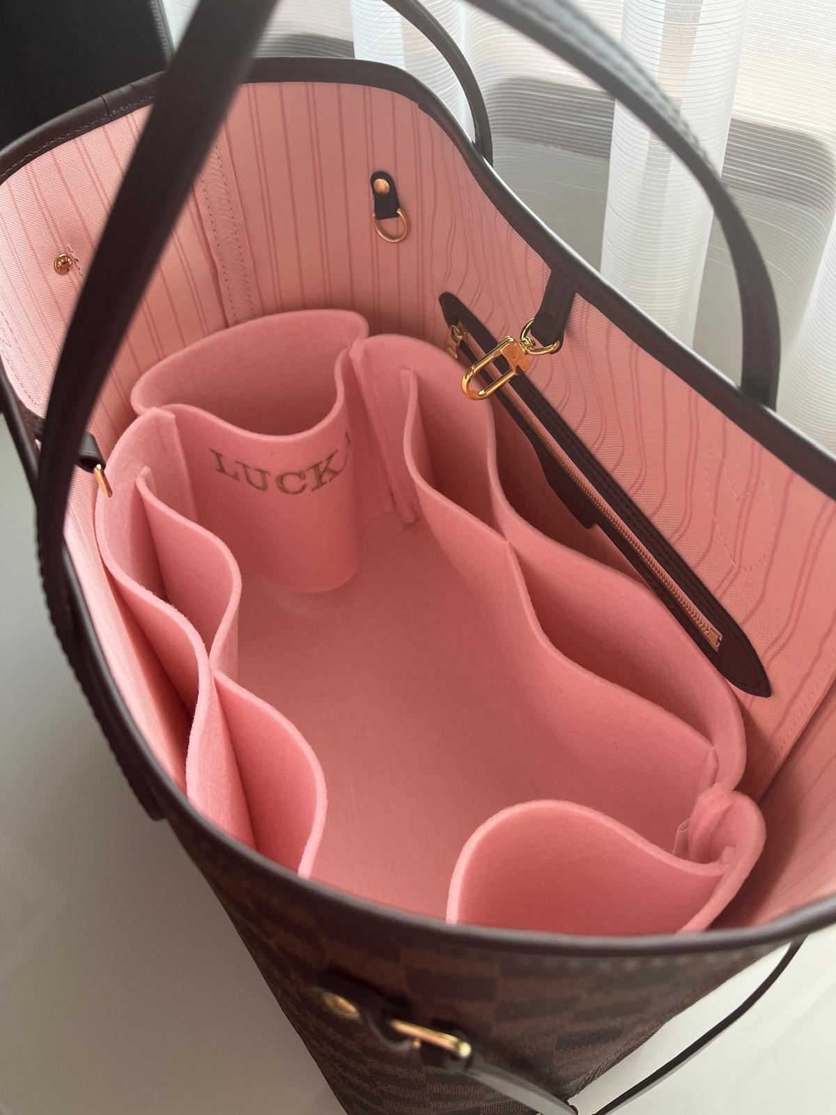 LuLu felt organizer in pink with embroidered monogram